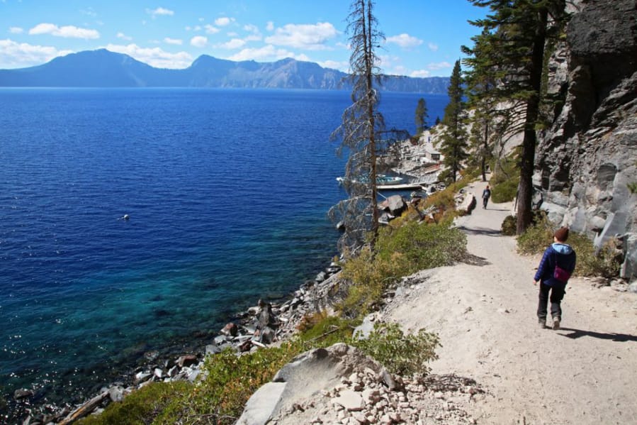 Visitors hike down the trail to Cleetwood Cove at Crater Lake National Park in 2018.