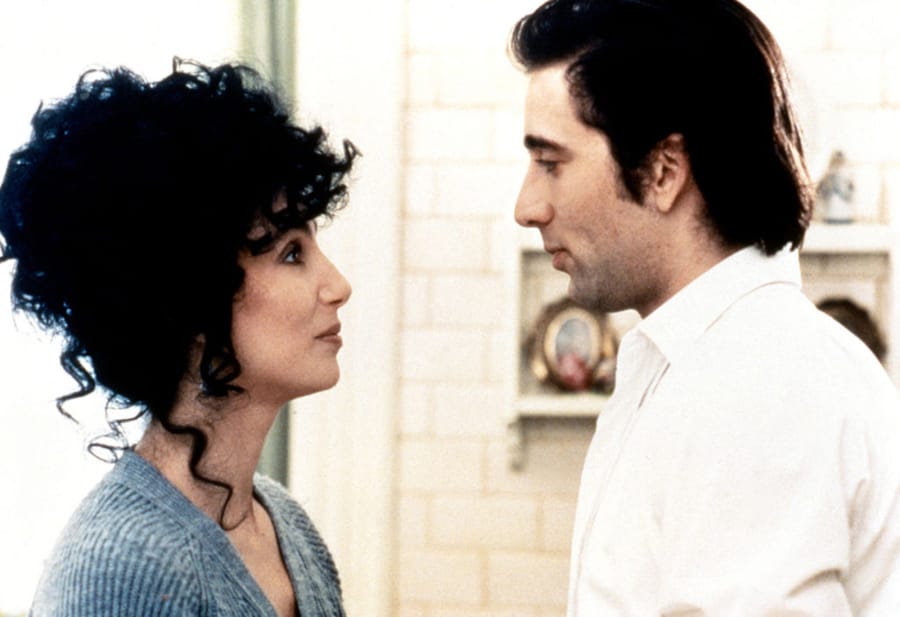 Actress and singer Cher and actor Nicolas Cage on the set of &quot;Moonstruck.&quot; (Sunset Boulevard/Corbis)