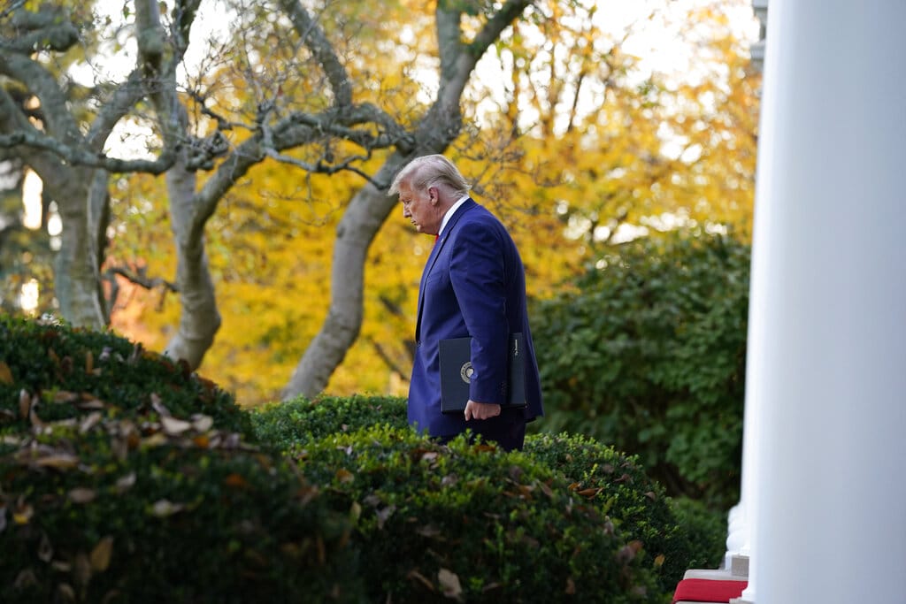 President Donald Trump arrives to speak in the Rose Garden of the White House, Friday, Nov. 13, 2020, in Washington.