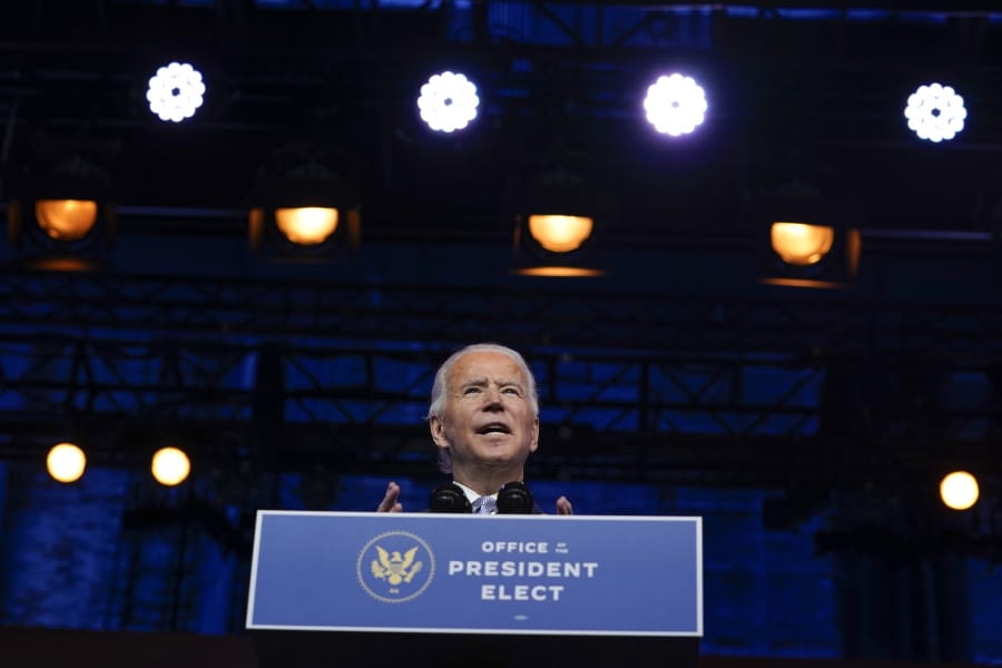 President-elect Joe Biden introduces his nominees and appointees to key national security and foreign policy posts at The Queen theater, Tuesday, Nov. 24, 2020, in Wilmington, Del.