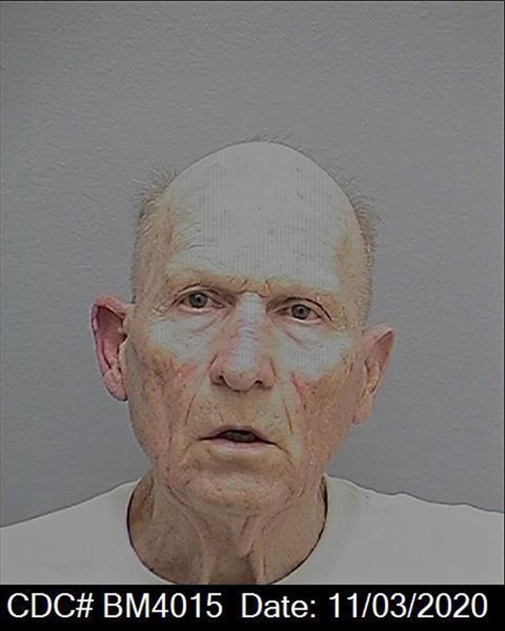 In this photo released Tuesday, Nov. 3, 2020, by the California Department of Corrections and Rehabilitation, is Joseph James DeAngelo. A former police officer who eluded authorities for years as the Golden State Killer arrived in state prison Tuesday to begin serving multiple consecutive life sentences for sadistic rapes and murders that terrorized much of California in the 1970s and 1980s. DeAngelo, 74, arrived at North Kern State Prison, a reception center in the Central Valley about 140 miles (225 kilometers) north of Los Angeles.