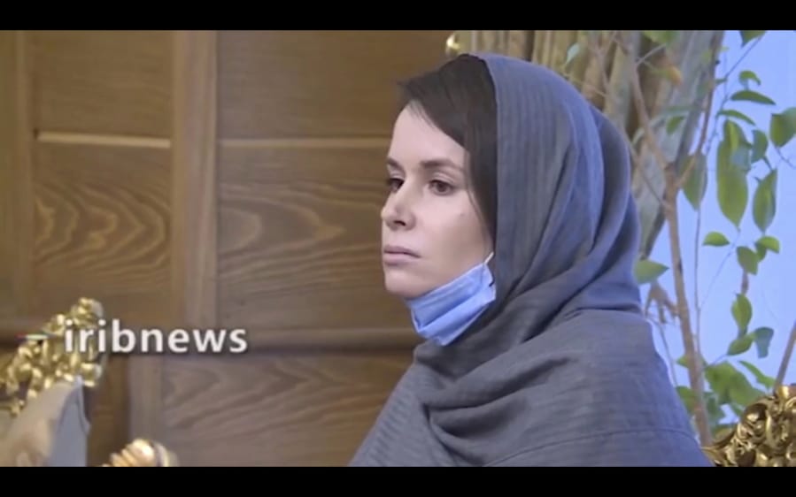 In this frame grab from Iranian state television video aired Wednesday, Nov. 25, 2020, British-Australian academic Kylie Moore-Gilbert is seen in Tehran, Iran. Iran has freed Moore-Gilbert, who has been detained in Iran for more than two years, in exchange for three Iranians held abroad, state TV reported Wednesday.