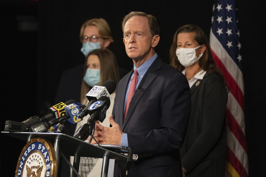 Republican U.S. Sen. Pat Toomey, of Pennsylvania, announces he won&#039;t seek reelection or run for governor during a news conference with his family, Monday, Oct. 5, 2020 at PPL Public Media Center, in Bethlehem, Pa.