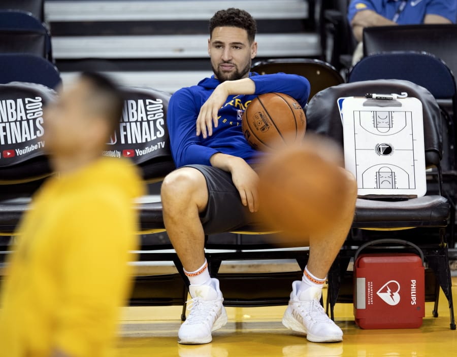 The Golden State Warriors said Thursday, Nov. 19, 2020, that Klay Thompson has suffered a torn right Achilles tendon and is expected to miss the upcoming season. Thompson was injured during a pickup game in Southern California the day before.