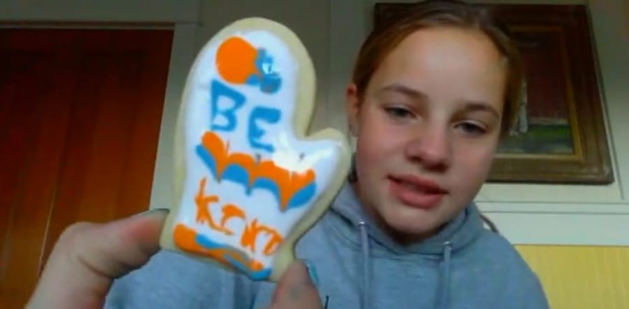 RIDGEFIELD: Fifth- and sixth-graders at Sunset Ridge Intermediate School recently re-created the Netflix home baking show &quot;Nailed It!&quot; Associated Student Body Leadership student Elizabeth Jones made a &quot;Be Kind&quot; mitten cookie.