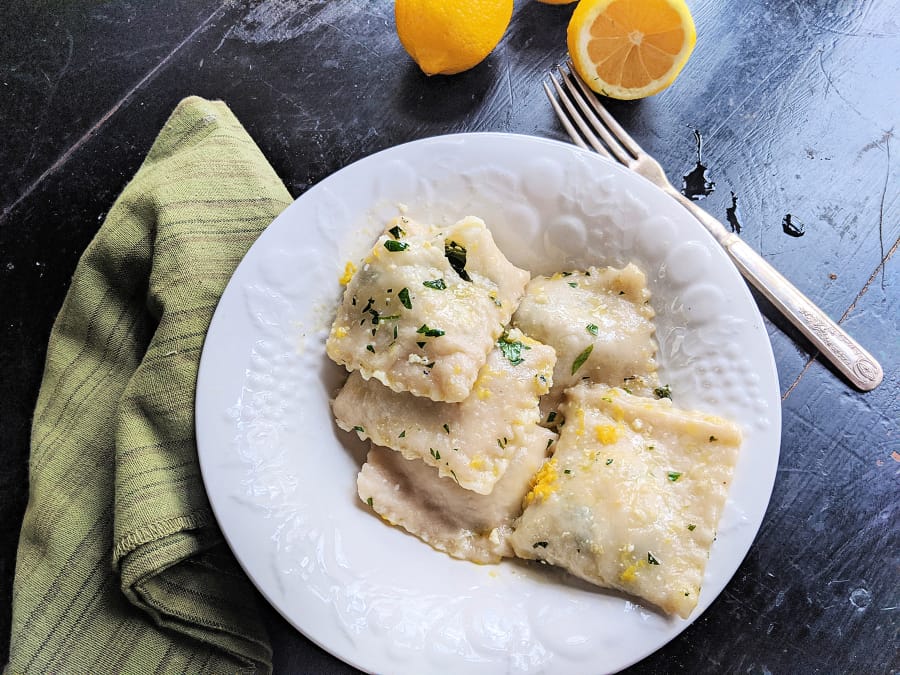 Homemade cheese and spinach ravioli in a lemon butter sauce comes together quickly.
