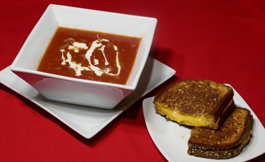 The classic, tomato soup and a cheese sandwich.