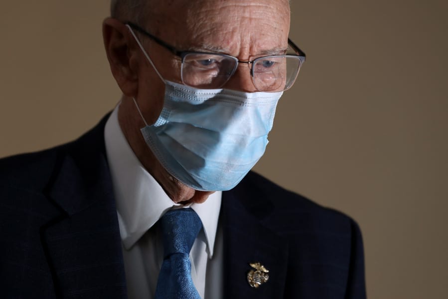 Sen. Pat Roberts, R-Kan., arrives for the weekly Senate Republican policy luncheon in the Hart Senate Office Building on Capitol Hill June 9, 2020, in Washington, D.C.