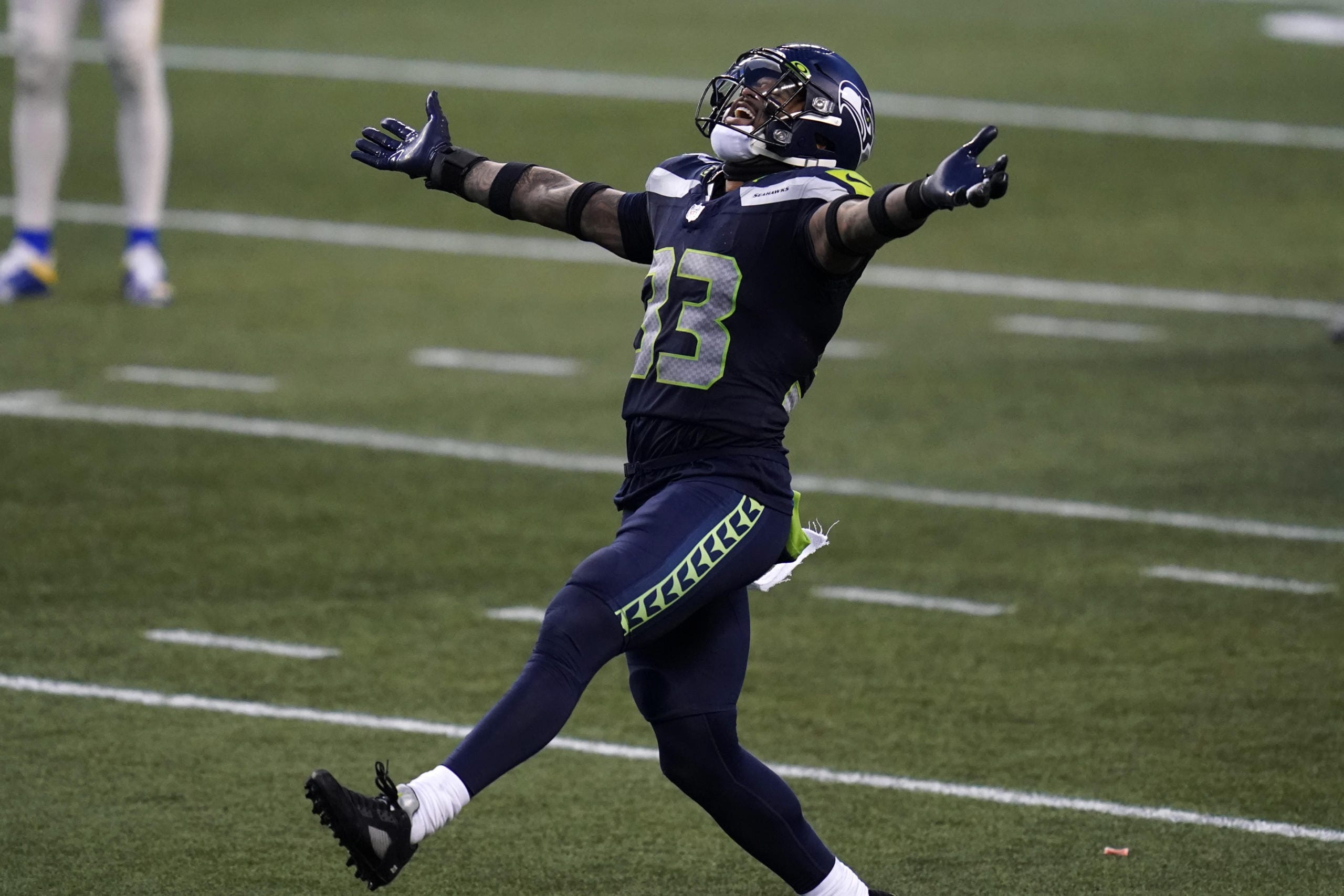 Seattle Seahawks strong safety Jamal Adams (33) reacts to a play against the Los Angeles Rams during the second half of an NFL football game, Sunday, Dec. 27, 2020, in Seattle. The Seahawks won 20-9.