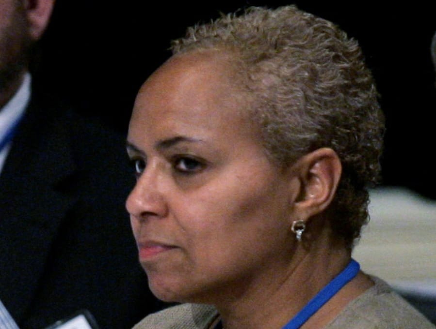 FILE- In this May 31, 2008 file photo, Tina Flournoy, then Democratic National Committee Rules and Bylaws committee member,  during a hearing in Washington. Vice President-elect Kamala Harris has named veteran Democratic strategist Tina Flournoy as her chief of staff.