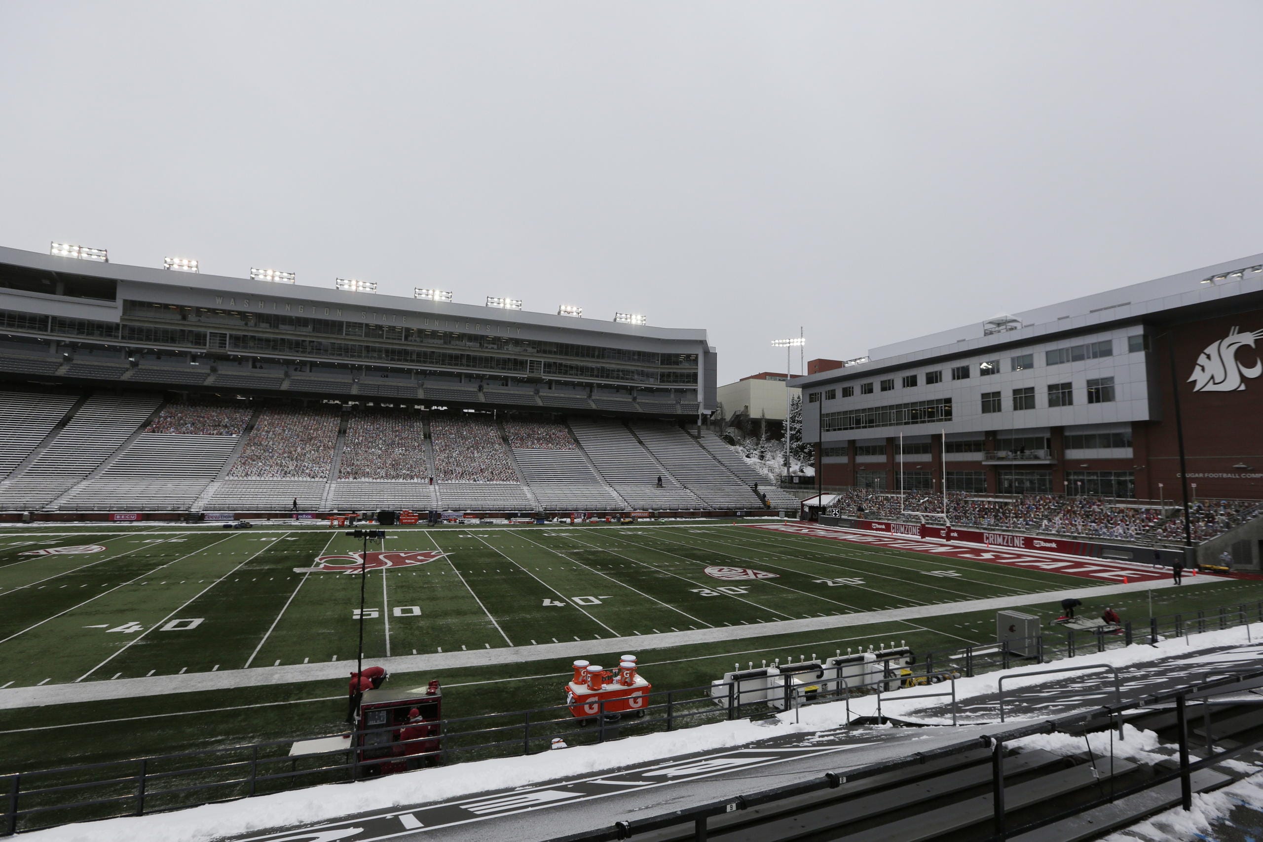 Martin Stadium is seen after the NCAA college football game between Washington State and California was canceled due to COVID-19 positive testing and contact tracing on the California team,  Saturday, Dec. 12, 2020, Pullman, Wash.