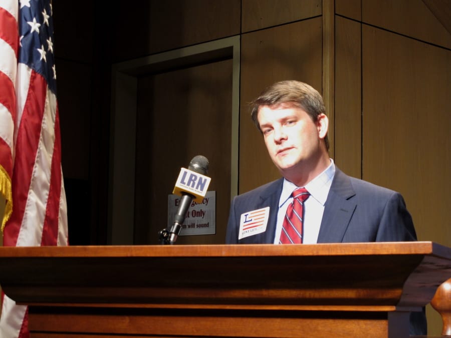 Luke Letlow, R-Start, chief of staff to exiting U.S. Rep. Ralph Abraham, speaks after signing up to run for Louisiana&#039;s 5th Congressional District, on July 22, 2020, in Baton Rouge, La.