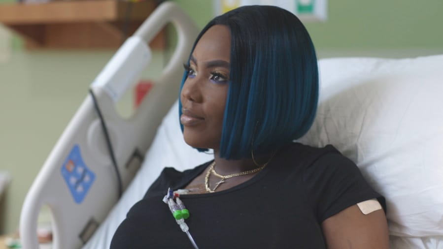 This July 2019 image provided by the Sarah Cannon Research Institute shows Victoria Gray on her infusion day during a gene editing trial for sickle cell disease at the Sarah Cannon Research Institute and The Children&#039;s Hospital At TriStar Centennial in Nashville. Since her treatment, Gray has weaned herself from pain medications she depended on to manage her symptoms.