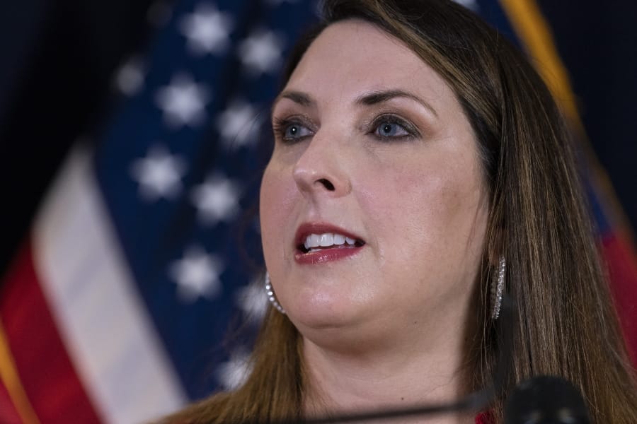Republican National Committee chairwoman Ronna McDaniel speaks during a news conference at the Republican National Committee, Monday, Nov. 9, 2020, in Washington.