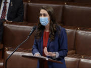 Rep. Jaime Herrera Beutler, R-Battle Ground, speaks as the House debates the objection to confirm the Electoral College vote from Pennsylvania, at the U.S. Capitol early Thursday.