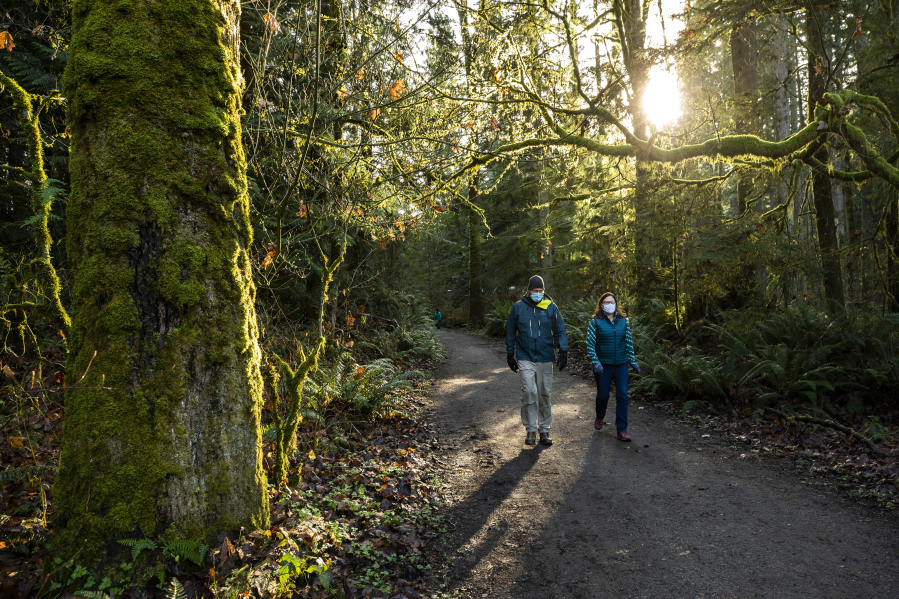 People along the Redmond Watershed Preserve on Saturday, Dec. 12, 2020.