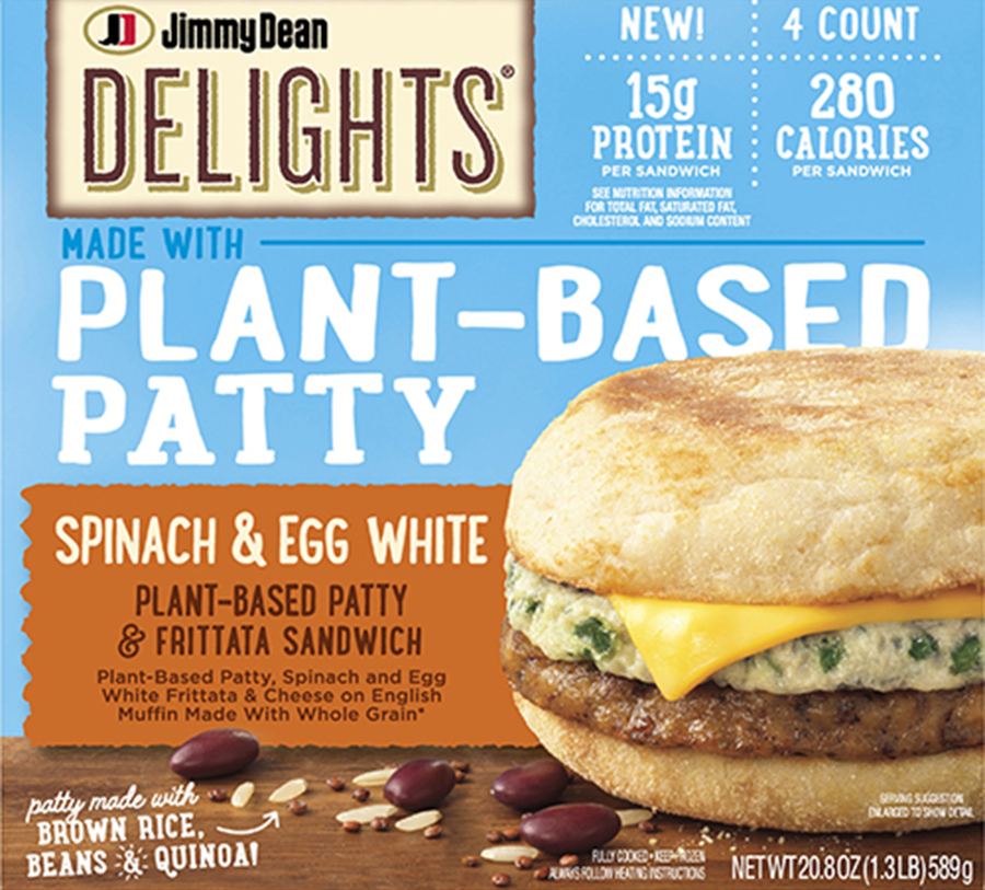 Tyson Foods&#039; spinach frittata sandwich, which will launch in the spring, uses a patty made of soy protein, black beans, brown rice, quinoa, and egg white.