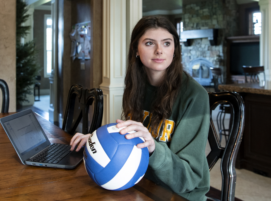 Ridgefield senior Alicia Andrew poses for a photo on Friday, January 8, 2021, at her home in Ridgefield. Andrew, a Baylor University volleyball signee, is part of the Ridgefield High NHS Student Health Committee, which is working to create a website that provides mental health resources for students.