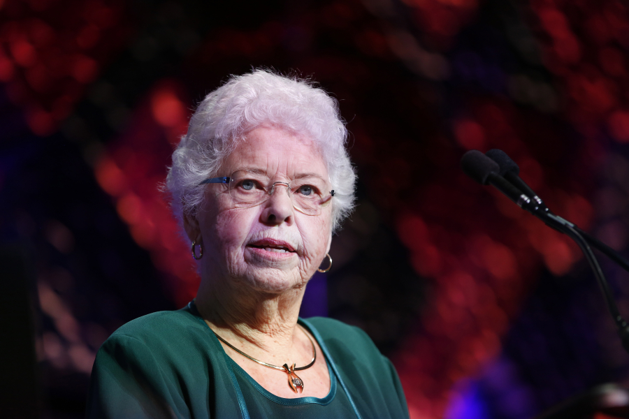 In this file photo, presenter, Children&#039;s Champion Award Joanne Rogers speaks onstage during UNICEF Children&#039;s Champion Award Dinner honoring Yo-Yo Ma and Alli and Bill Achtmeyer at The Castle at Park Plaza on June 1, 2017 in Boston, Massachusetts. Rogers died on Thursday at age 92. (Scott Eisen/Getty Images for UNICEF USA/TNS) (Gene J.