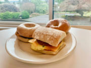 Vegan breakfast sandwiches from River Maiden, Dev&#039;s Coffee Bar and Seize the Bagel.