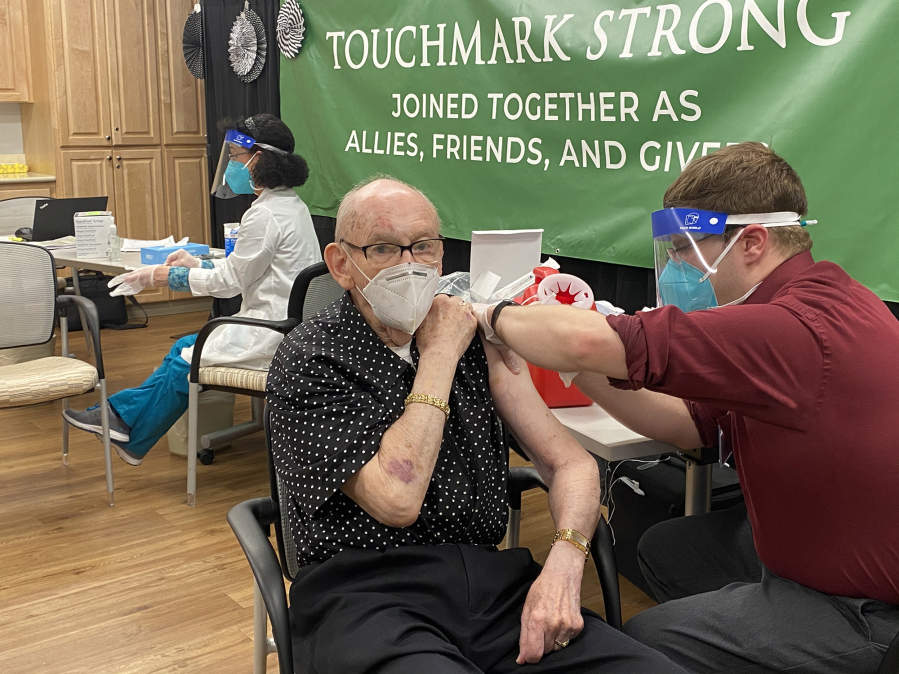 Touchmark at Fairway Village resident Bob Turbush, 92, was vaccinated for COVID-19 on Sunday, along with his wife Myrna Turbush, also 92.