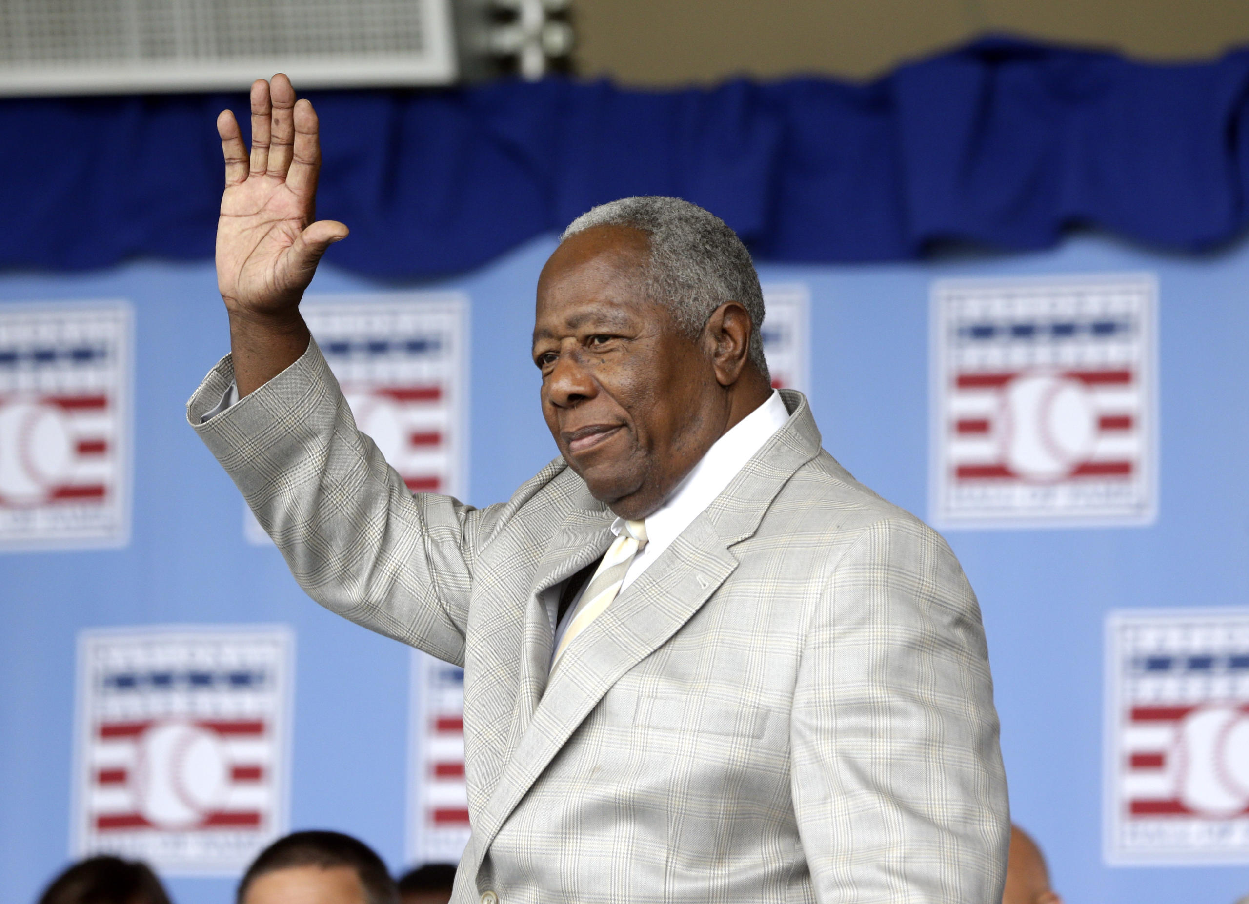 Hall of Famer Hank Aaron at the 2013 Baseball Hall of Fame induction ceremonies in Cooperstown, N.Y. Aaron died early Friday, Jan. 22, 2021. He was 86. The Atlanta Braves said Aaron died peacefully in his sleep. No cause of death was given.