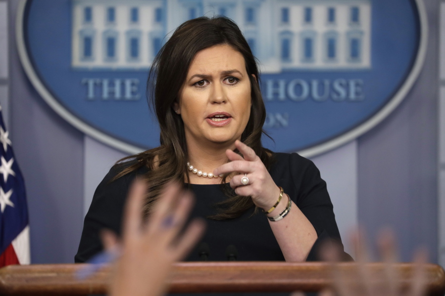 FILE - In this Monday, March 11, 2019, file photo, White House press secretary Sarah Sanders speaks during a news briefing at the White House, in Washington. Former White House spokeswoman Sanders is running for Arkansas governor, a source told The Associated Press, late Sunday, Jan. 24, 2021.