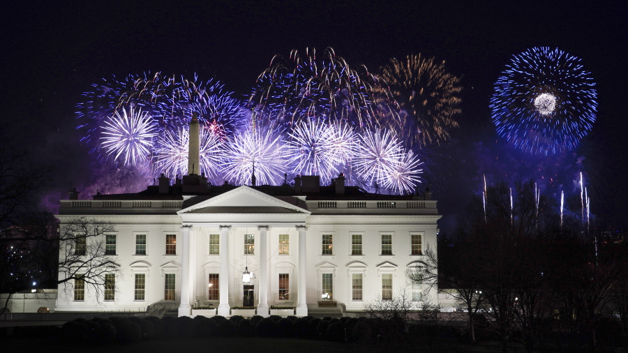 Fireworks are displayed over the White House as part of Inauguration Day ceremonies for President Joe Biden and Vice President Kamala Harris, Wednesday, Jan. 20, 2021, in Washington. (AP Photo/David J.