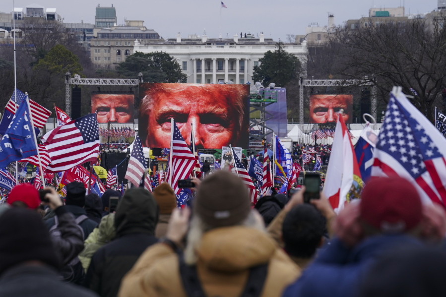 FILE - In this Jan. 6, 2021 file photo, Trump supporters participate in a rally in Washington.  An AP review of records finds that members of President Donald Trump&#039;s failed campaign were key players in the Washington rally that spawned a deadly assault on the U.S. Capitol last week.