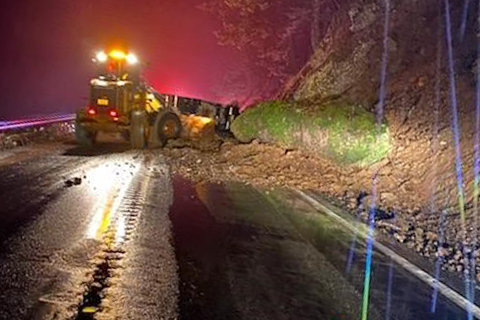Highway 14 is closed east of Washougal because of a landslide.