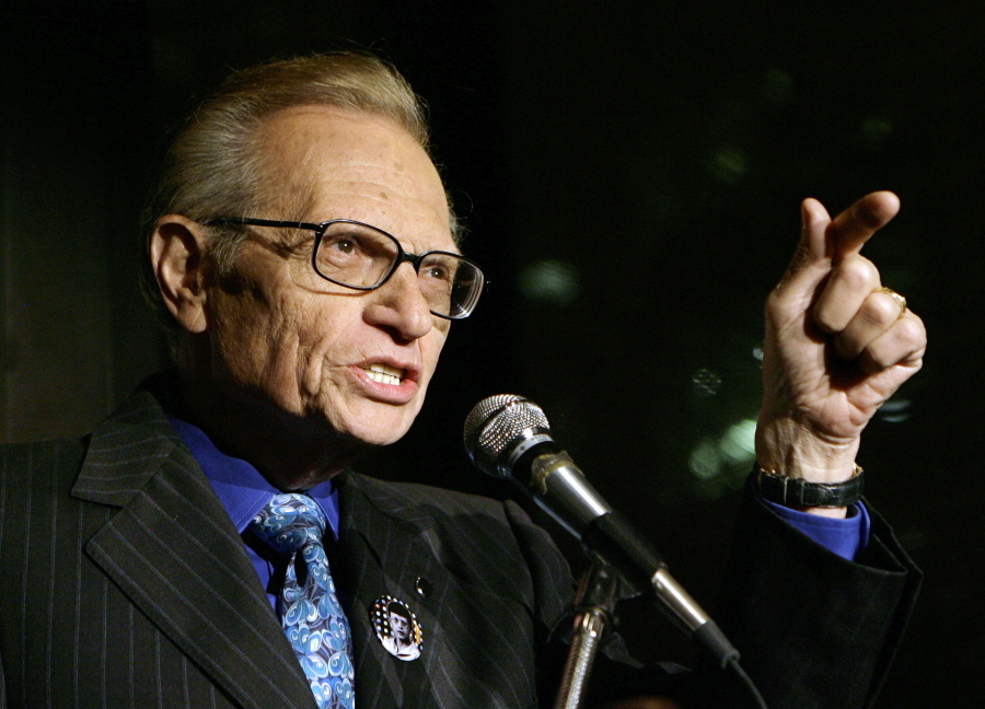 FILE - In this April 18, 2007 file photo, Larry King speaks to guests at a party held by CNN, celebrating King&#039;s fifty years of broadcasting in New York.  King, who interviewed presidents, movie stars and ordinary Joes during a half-century in broadcasting, has died at age 87. Ora Media, the studio and network he co-founded, tweeted that King died Saturday, Jan. 23, 2021 morning at Cedars-Sinai Medical Center in Los Angeles.