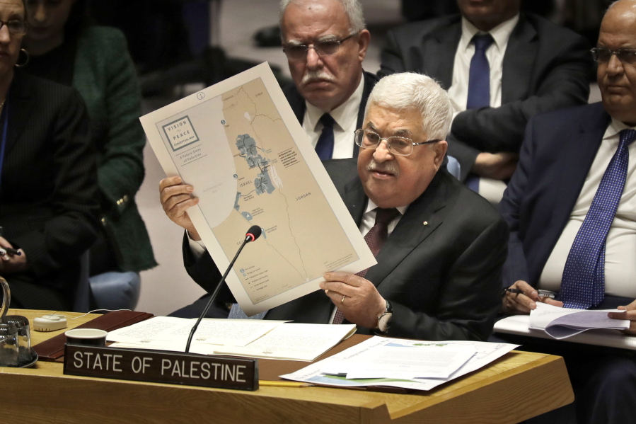 FILE - In this Feb. 11, 2020 file photo, Palestinian President Mahmoud Abbas speaks during a Security Council meeting at United Nations headquarters.  Abbas has announced that the first presidential and parliamentary elections since 2006 will be held later in 2021. The voting is seen as a key step in mending a rift between Abbas&#039; Fatah party that rules the West Bank and the Islamic militant group Hamas that controls the Gaza Strip.
