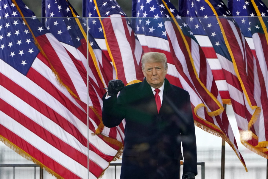 President Donald Trump arrives to speak at a rally Wednesday, Jan. 6, 2021, in Washington.