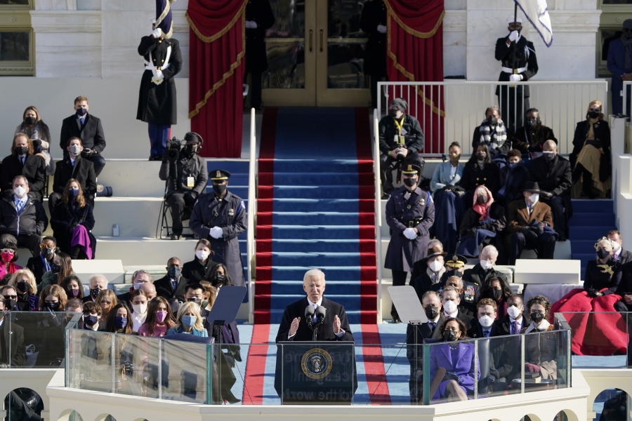President Joe Biden speaks during the 59th Presidential Inauguration at the U.S. Capitol in Washington, Wednesday, Jan.