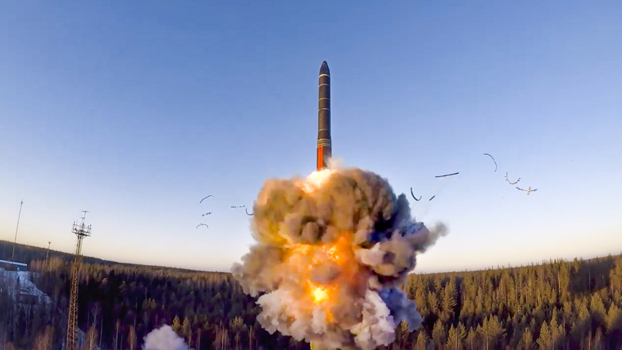 FILE - In this file photo taken from a video distributed by Russian Defense Ministry Press Service, on Wednesday, Dec. 9, 2020, a rocket launches from missile system as part of the drills, a ground-based intercontinental ballistic missile was launched from the Plesetsk facility in northwestern Russia. Russia&#039;s top diplomat says that Moscow is ready for a quick deal with the incoming administration of U.S. President-elect Joe Biden to extend the last remaining arms control pact, which expires in just over two weeks.
