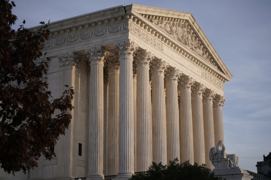 FILE - In this Nov. 5, 2020, file photo the Supreme Court is seen in Washington. The pending Supreme Court case on the fate of the Affordable Care Act could give the Biden administration its first opportunity to chart a new course in front of the justices. (AP Photo/J.