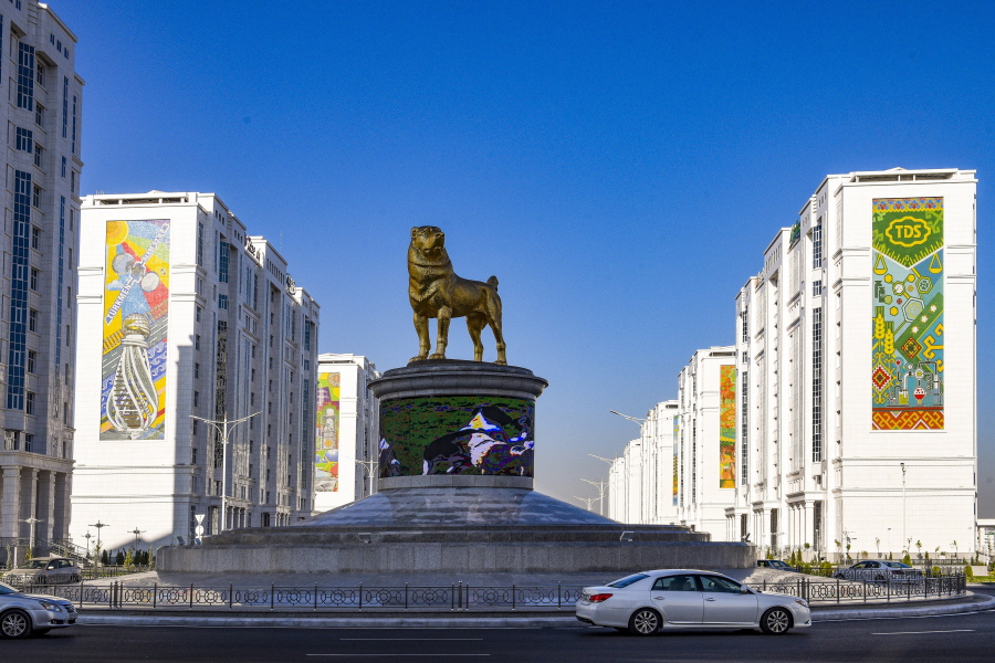 The statue of the Alabai, the Central Asian shepherd dog is seen in Ashgabat, Turkmenistan, on Nov. 14.