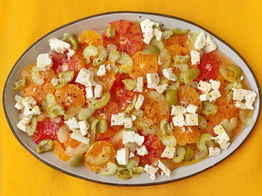 Feta, celery and green olives add just the right amount of saltiness to a salad of sweet orange citrus.