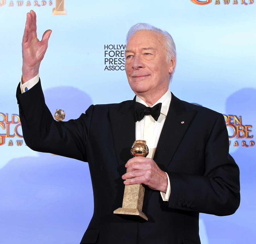 Christopher Plummer with his award backstage at the 69th Annual Golden Globe Awards show at the Beverly Hilton in Beverly Hills, Calif., in 2012.