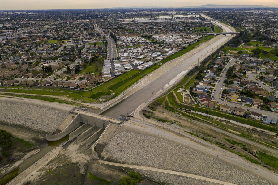 An aerial view of the Whittier Narrows Dam in the area between Montebello and Pico Rivera in Montebello, California on February 12, 2019. A top federal priority in Southern California is spending an estimated $600 million to upgrade the 62-year-old Whittier Narrows Dam.