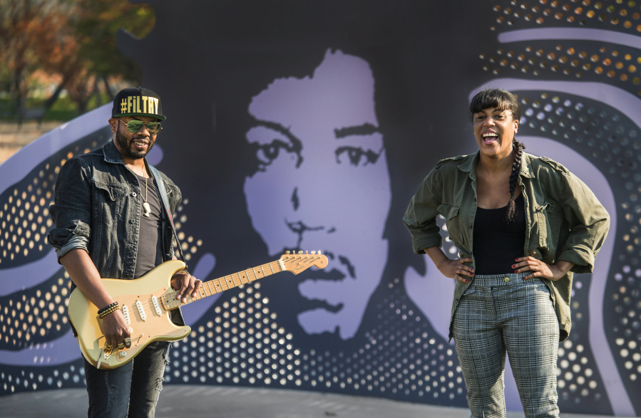 Seattle rockers Ayron Jones, left, and Eva Walker of The Black Tones, shown here at Jimi Hendrix Park in Seattle last year, both have support from Seattle musical heavy hitters.