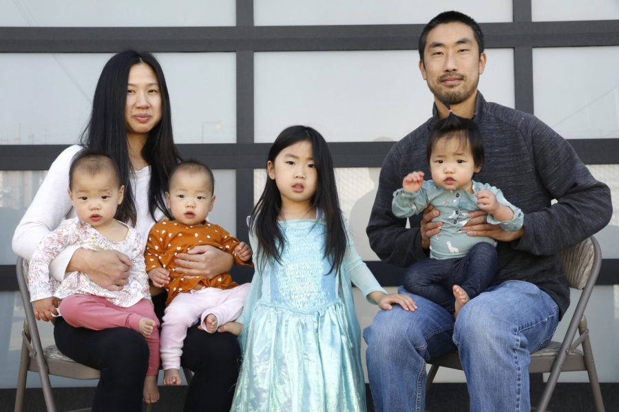 El Segundo, California-Feb. 7, 2021-John and Christine Yano struggled to get their COVID-19 vaccines. The are caretakers for their three triplets, who have been on oxygen, along with their daughter, Zoey.