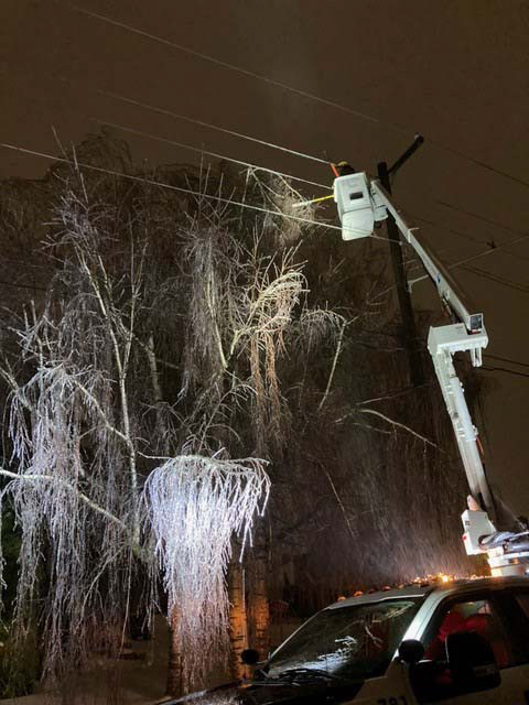 Clark County Public Utilities crews are continuing to work around the clock to restore power to its customers following this weekends winter weather and ongoing thaw. A spokesman said some roads are still inaccessible due to fallen trees.