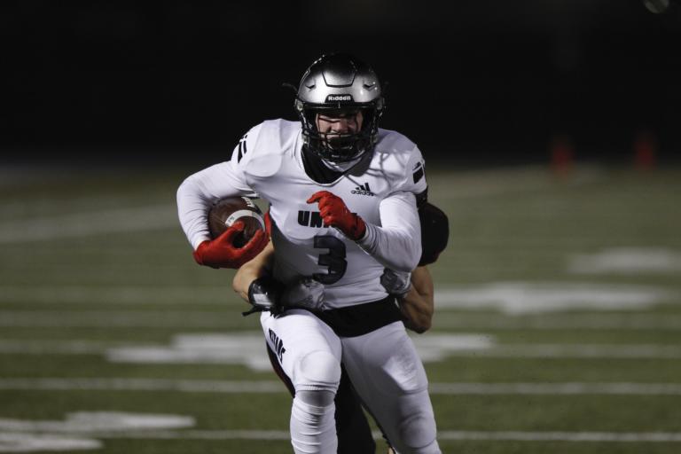 Union wide receiver Jake Bowen runs after a reception against Camas. Union vs. Camas on February 26, 2021.