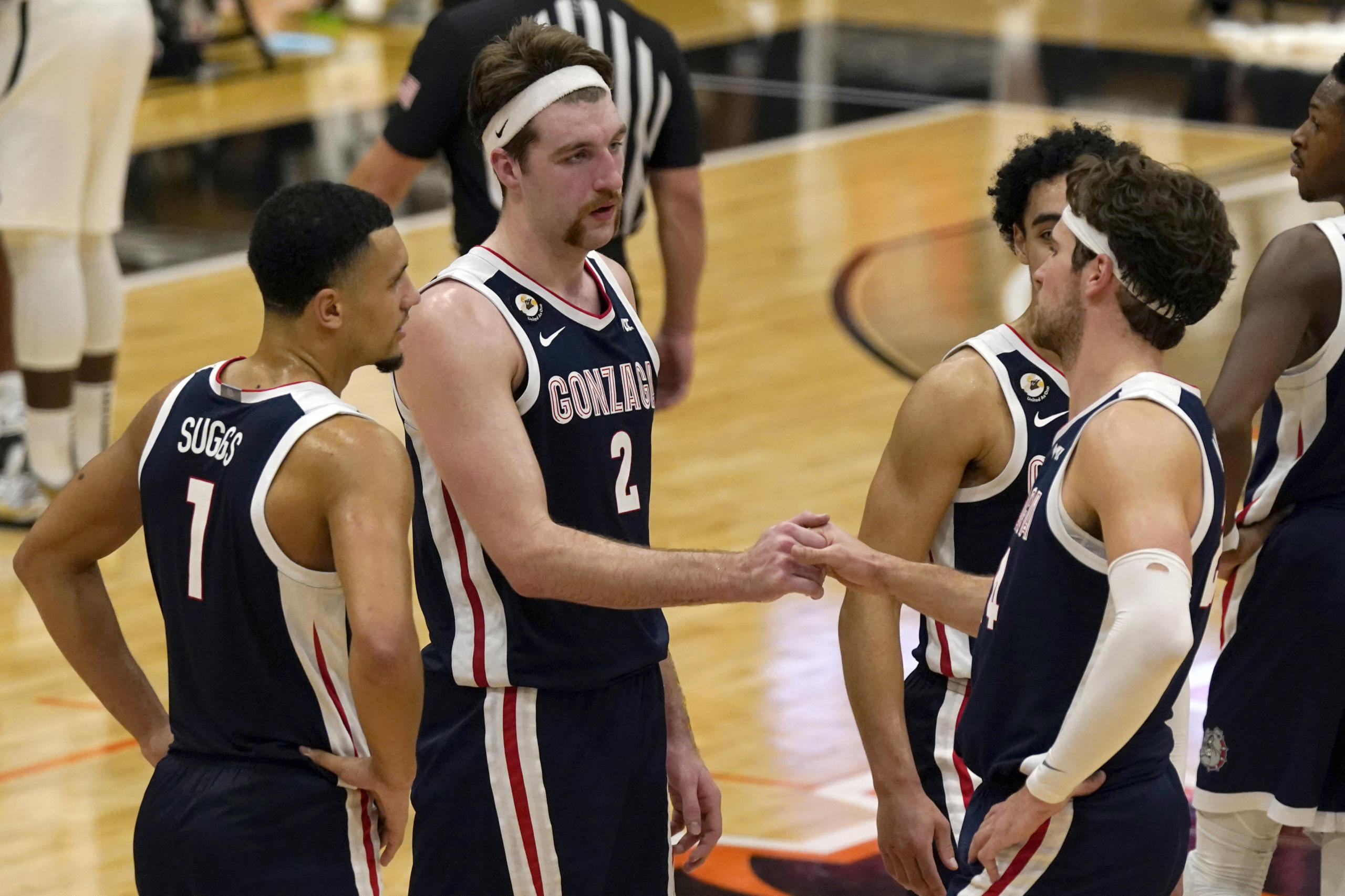 Drew Timme (2) scored 28 points and grabbed 10 rebounds in Gonzaga's 100-61 win at San Francisco on Saturday, Feb. 13, 2021.