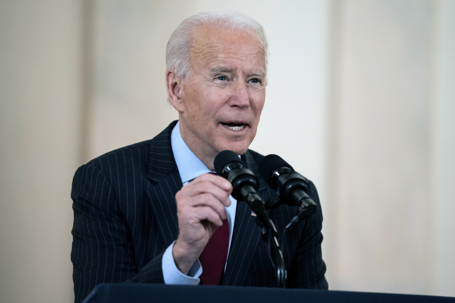 President Joe Biden speaks about the 500,000 Americans that died from COVID-19, Monday, Feb. 22, 2021, in Washington.