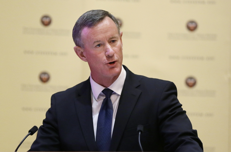 FILE - In this Aug. 21, 2014, file photo, William McRaven addresses the Texas Board of Regents in Austin, Texas.  McRaven, the retired U.S. Navy admiral who directed the raid that killed Osama bin Laden, is continuing his career as an author. McRaven is adapting his best-selling &quot;Make Your Bed: Little Things That Can Change Your Life ... And Maybe the World&quot; for younger audiences. Little, Brown Books for Young Readers announced Monday that McRaven&#039;s &quot;Make Your Bed With Skipper the Seal&quot; will come out Oct. 12.