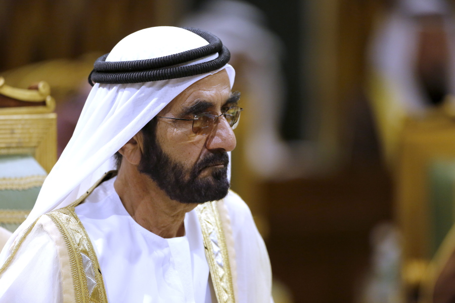 FILE - In this file photo dated  Tuesday, Dec. 10, 2019, Prime Minister of the United Arab Emirates Sheikh Sheikh Mohammed bin Rashid Al Maktoum attends the 40th Gulf Cooperation Council Summit in Riyadh, Saudi Arabia.  Sheikha Latifa, daughter of Dubai&#039;s ruler Sheikh Mohammed bin Rashid Al Maktoum, was detained by commandos as she tried to flee the country in 2018, and new videos have emerged with Latifa saying she is being imprisoned in a heavily guarded villa.