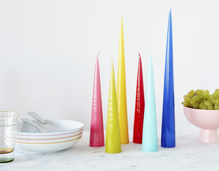 A variety of cone candles. At the Museum of Modern Art&#039;s design store, you can find Ester &amp; Erik&#039;s cone-shaped candles that don&#039;t need holders; when they get down to about an inch, they snuff out.