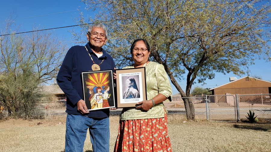 This photo provided by Debbie Nez-Manuel shows her husband, Royce Manuel, left and Nez-Manuel at their home at the Salt River-Pima Maricopa Community northeast of Phoenix on Saturday, Feb. 20, 2021. The couple will be among Native Americans who will be closely watching the confirmation hearing for Deb Haaland, a New Mexico congresswoman who has been nominated to lead the U.S. Department of the Interior, on Tuesday, Feb. 23, 2021.